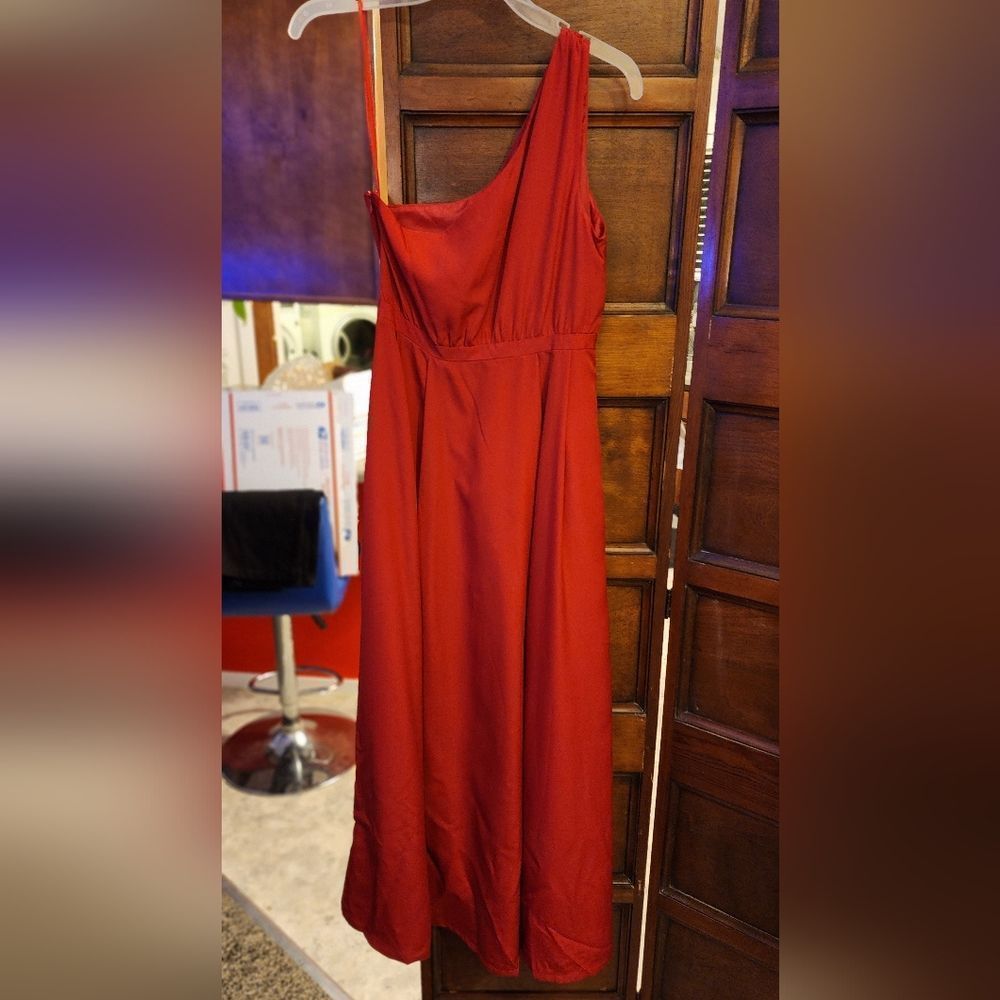 Brand new, red, one shoulder, full length dress